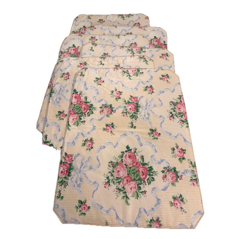 6 Vintage Yellow Blue Cabbage Roses Floral placemats Cottagecore Shabby Chic